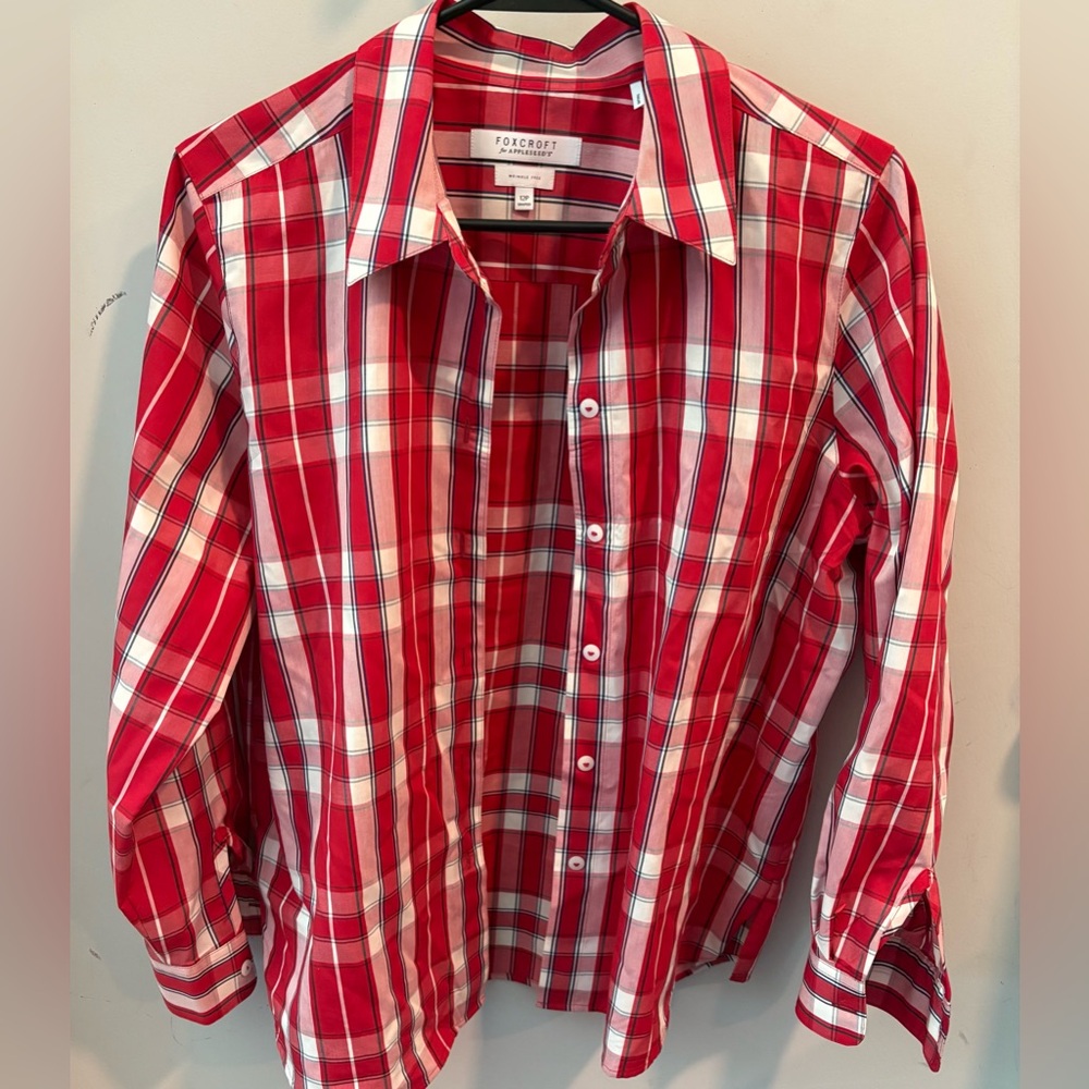 Foxcroft For Appleseed’s Red and White Checkered Blouse